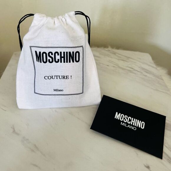 MOSCHINO Logo Leather Card Case, Designer Italian Luxury Wallet, Black Gold, NWT - Picture 9 of 13
